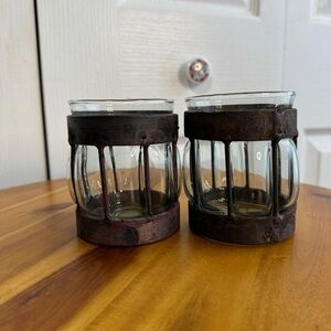 Blown‎ glass metal candle holders set of 2